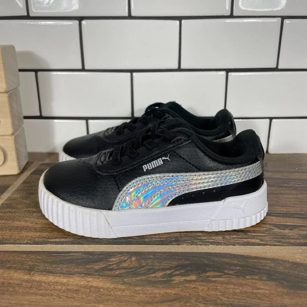 Puma Carina Rainbow AC Toddler Boys Size 8C Shoes Black Slip On Sneakers